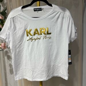 Karl Lagerfeld White Tee with Gold Accents